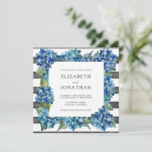 Modern Rustic Gray Blue Hydrangeas Striped Wedding 招待状 (スタンド正面)