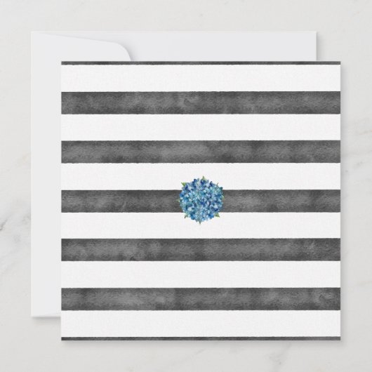 Modern Rustic Gray Blue Hydrangeas Striped Wedding 招待状 (裏面)