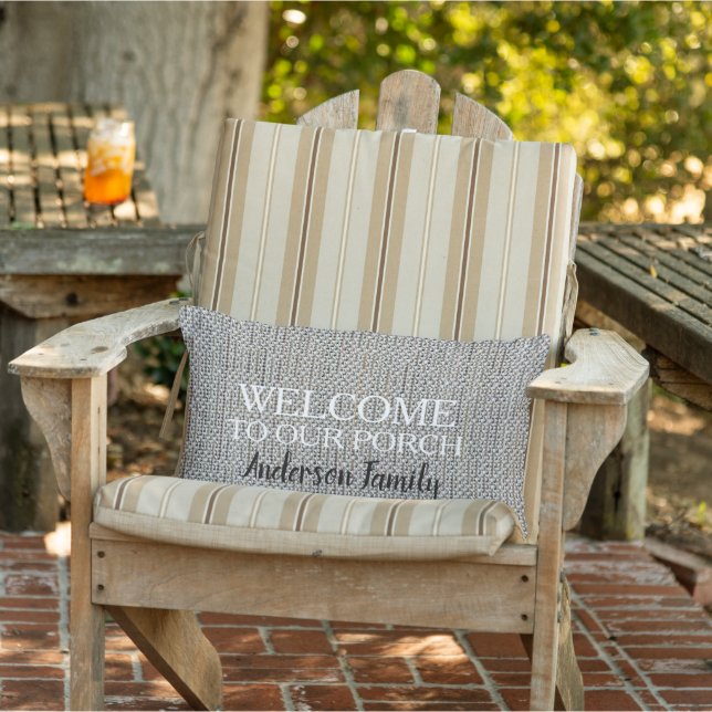 Modern rustic linen Welcome to Porch family name アウトドアクッション (椅子)