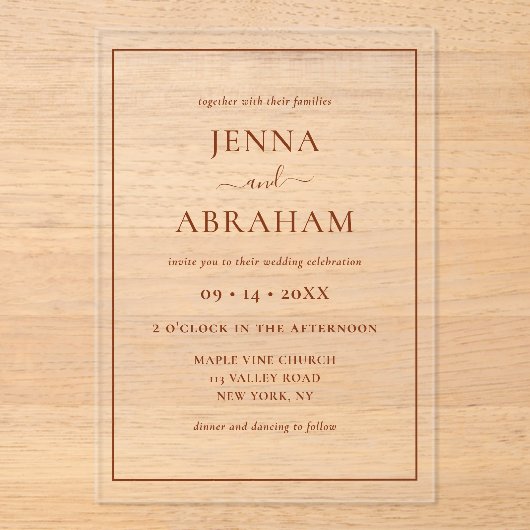 Modern Rustic Minimal Elegant  アクリル招待状 (正面)