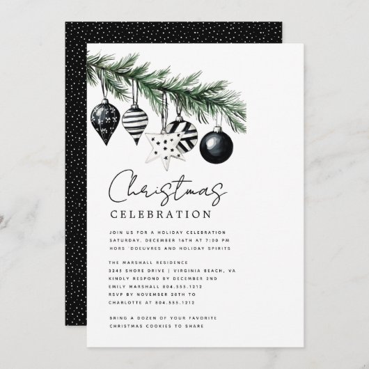 Modern Rustic Nature Christmas Party Invitation  招待状 (正面/裏面)