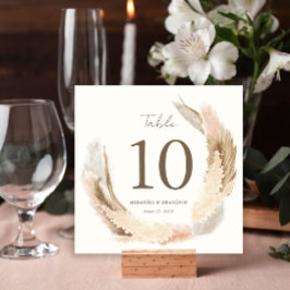 Modern Rustic Pampas Grass Wedding Table Number 招待状