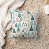 Modern Rustic Pine Forest Christmas Trees Monogram クッション (ブランケット)