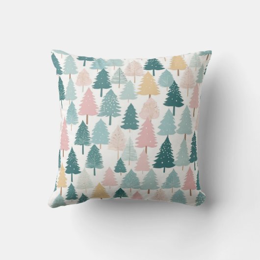 Modern Rustic Pine Forest Christmas Trees Monogram クッション (裏面)