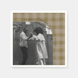 Modern Rustic Plaid Holiday Napkins Personalized スタンダードカクテルナプキン