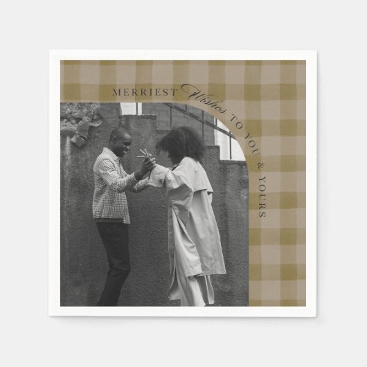 Modern Rustic Plaid Holiday Napkins Personalized スタンダードカクテルナプキン (正面)