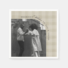 Modern Rustic Plaid Holiday Napkins Personalized スタンダードカクテルナプキン