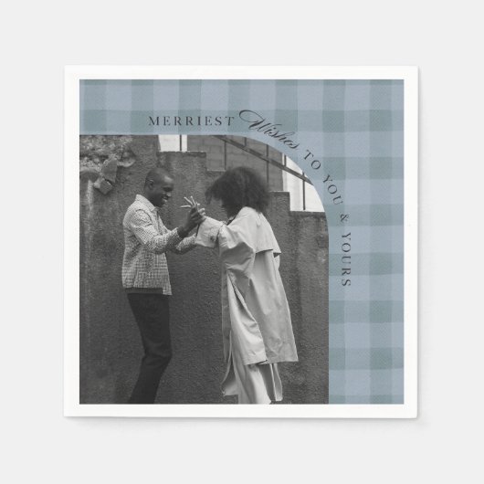 Modern Rustic Plaid Holiday Napkins Personalized スタンダードカクテルナプキン (正面)