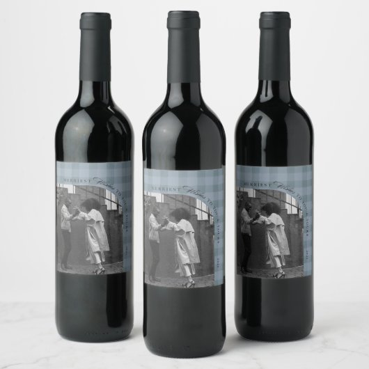 Modern Rustic Plaid Holiday Wine Label Personalize ワインラベル (ボトル)
