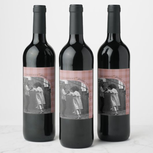 Modern Rustic Plaid Holiday Wine Label Personalize ワインラベル (ボトル)