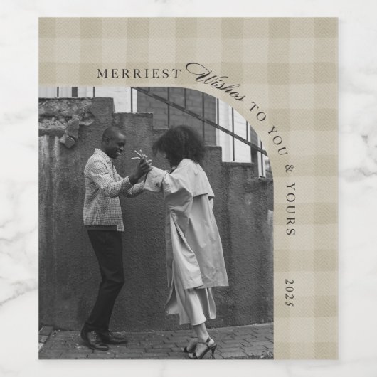 Modern Rustic Plaid Holiday Wine Label Personalize ワインラベル (シングルラベル)