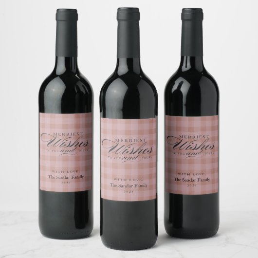 Modern Rustic Plaid Personalized Wine Gift ワインラベル (ボトル)