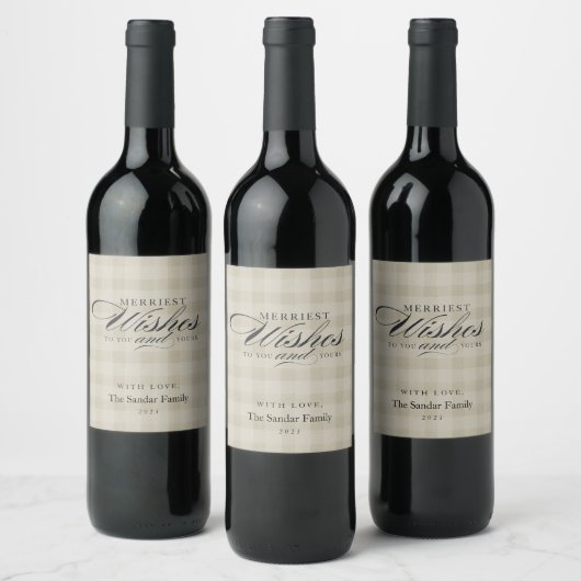 Modern Rustic Plaid Personalized Wine Gift ワインラベル (ボトル)