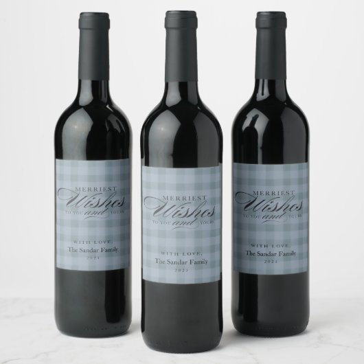 Modern Rustic Plaid Personalized Wine Gift ワインラベル (ボトル)