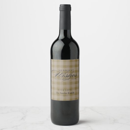Modern Rustic Plaid Personalized Wine Gift ワインラベル (正面)