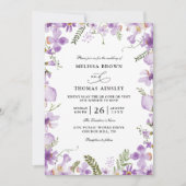 Modern Rustic Purple Flower Budget QR Code Wedding 招待状 (正面)