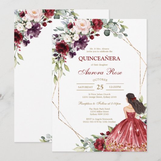 Modern Rustic Quinceanera Invitation 招待状 (正面/裏面)