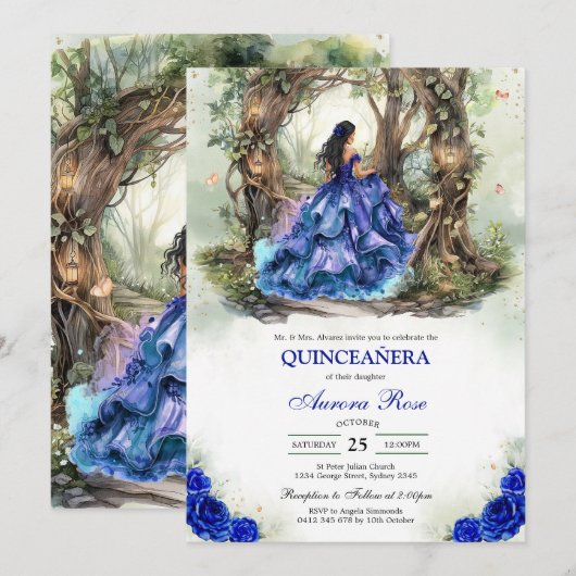 Modern Rustic Quinceanera Invitation 招待状 (正面/裏面)