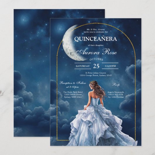 Modern Rustic Quinceanera Invitation 招待状 (正面/裏面)