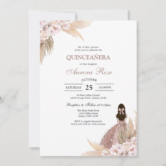 Modern Rustic Quinceanera Invitation 招待状 (正面)