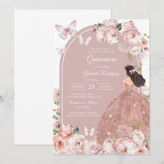 Modern Rustic Quinceanera Invitation 招待状 (正面/裏面)