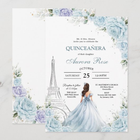Modern Rustic Quinceanera Invitation 招待状 (正面/裏面)