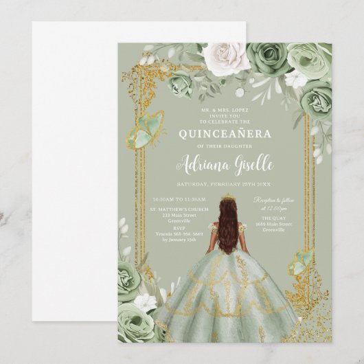 Modern Rustic Quinceanera Invitation 招待状 (正面/裏面)