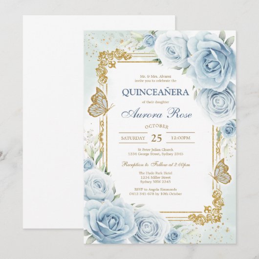 Modern Rustic Quinceanera Invitation 招待状 (正面/裏面)