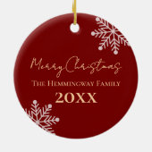 Modern Rustic Red  Tan Plaid Snowflake Photo セラミックオーナメント (裏面)