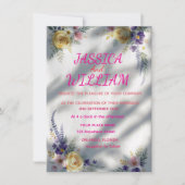 Modern Rustic Watercolor Yellow Rose & Lavender We 招待状 (正面)