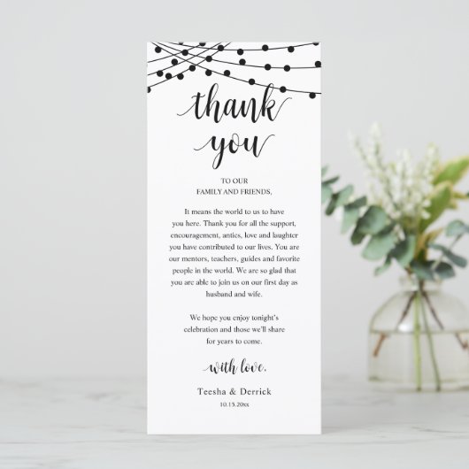 Modern Rustic Wedding Dinner Thank You Card プログラム (スタンド正面)