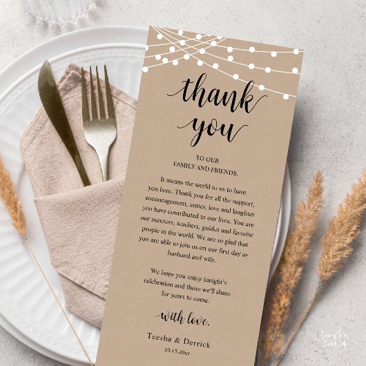 Modern Rustic Wedding Dinner Thank You Card プログラム