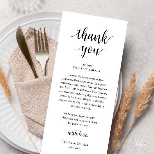 Modern Rustic Wedding Dinner Thank You Card プログラム