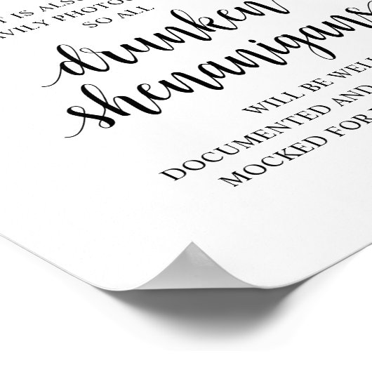 Modern Rustic Wedding Open Bar Drunken Shenanigans ポスター (角)