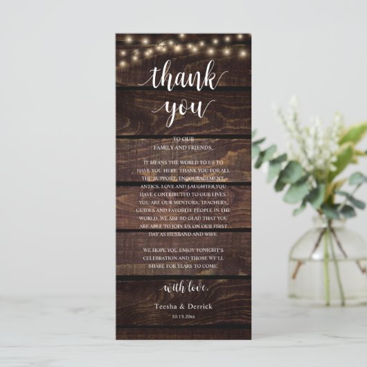 Modern Rustic Wedding Reception Thank You Card プログラム (スタンド正面)