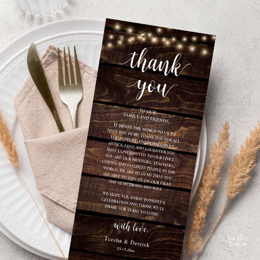 Modern Rustic Wedding Reception Thank You Card プログラム