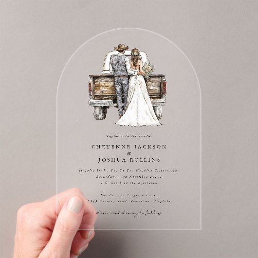 Modern Rustic Western Bride Groom Wedding  アクリル招待状 (インサイチュ (ポータブル))