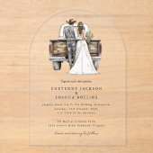 Modern Rustic Western Bride Groom Wedding  アクリル招待状 (正面)