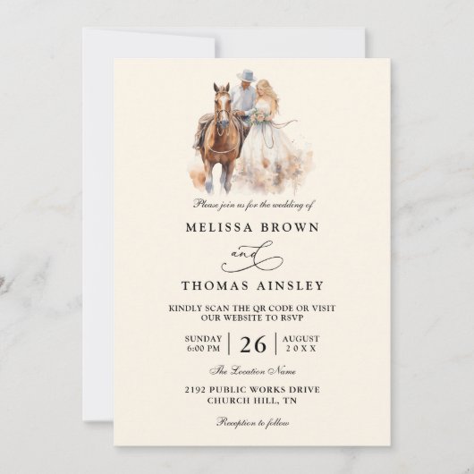 Modern Rustic Western Rustic QR Code Wedding 招待状 (正面)