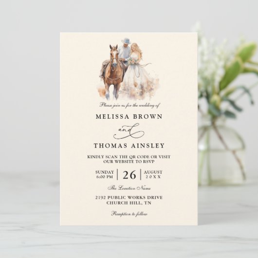 Modern Rustic Western Rustic QR Code Wedding 招待状 (スタンド正面)