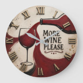 Modern Rustic Wine Lover More Wine Please ラージ壁時計 (正面)
