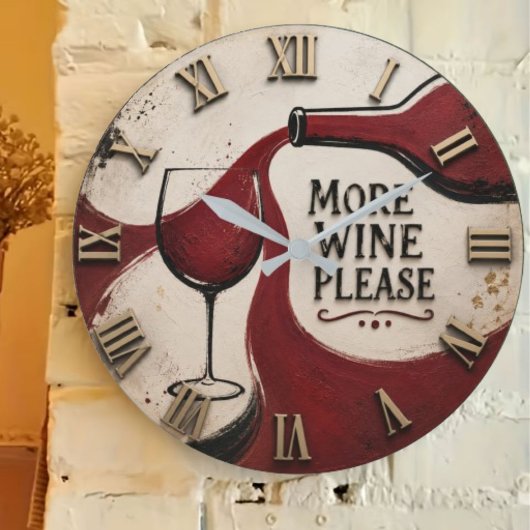 Modern Rustic Wine Lover More Wine Please ラージ壁時計