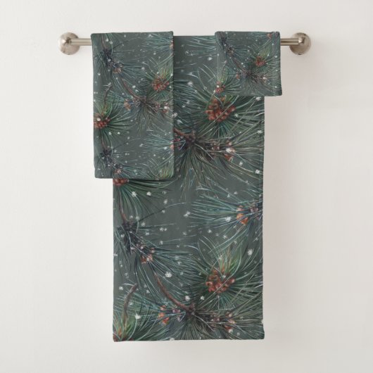 Modern Rustic Winter Pine Pattern バスタオルセット (インサイチュ)