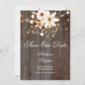 Modern Rustic Wood Floral Lights Wedding セーブザデート (正面)