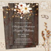 Modern Rustic Wood Floral Lights Wedding 招待状