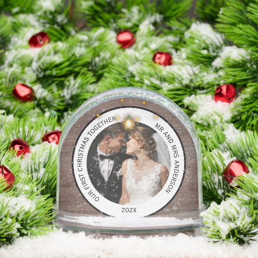 Modern Rustic Wood Grain Couples First Christmas (クリスマス)