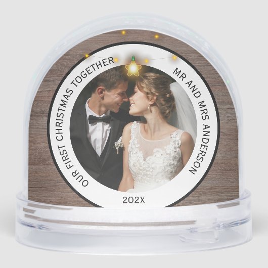 Modern Rustic Wood Grain Couples First Christmas (裏面)