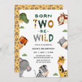 Modern Safari Born Two Be Wild 2nd Birthday 招待状 (正面/裏面)