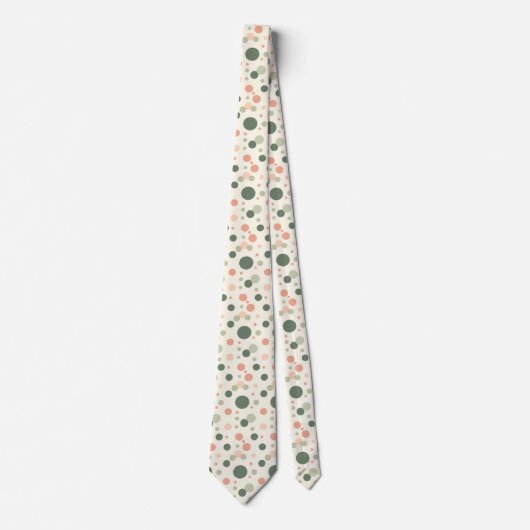 Modern Sage & Coral Polka Dot Pattern ネクタイ (正面)