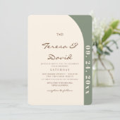 Modern Sage & Cream Boho Photo Wedding 招待状 (スタンド正面)